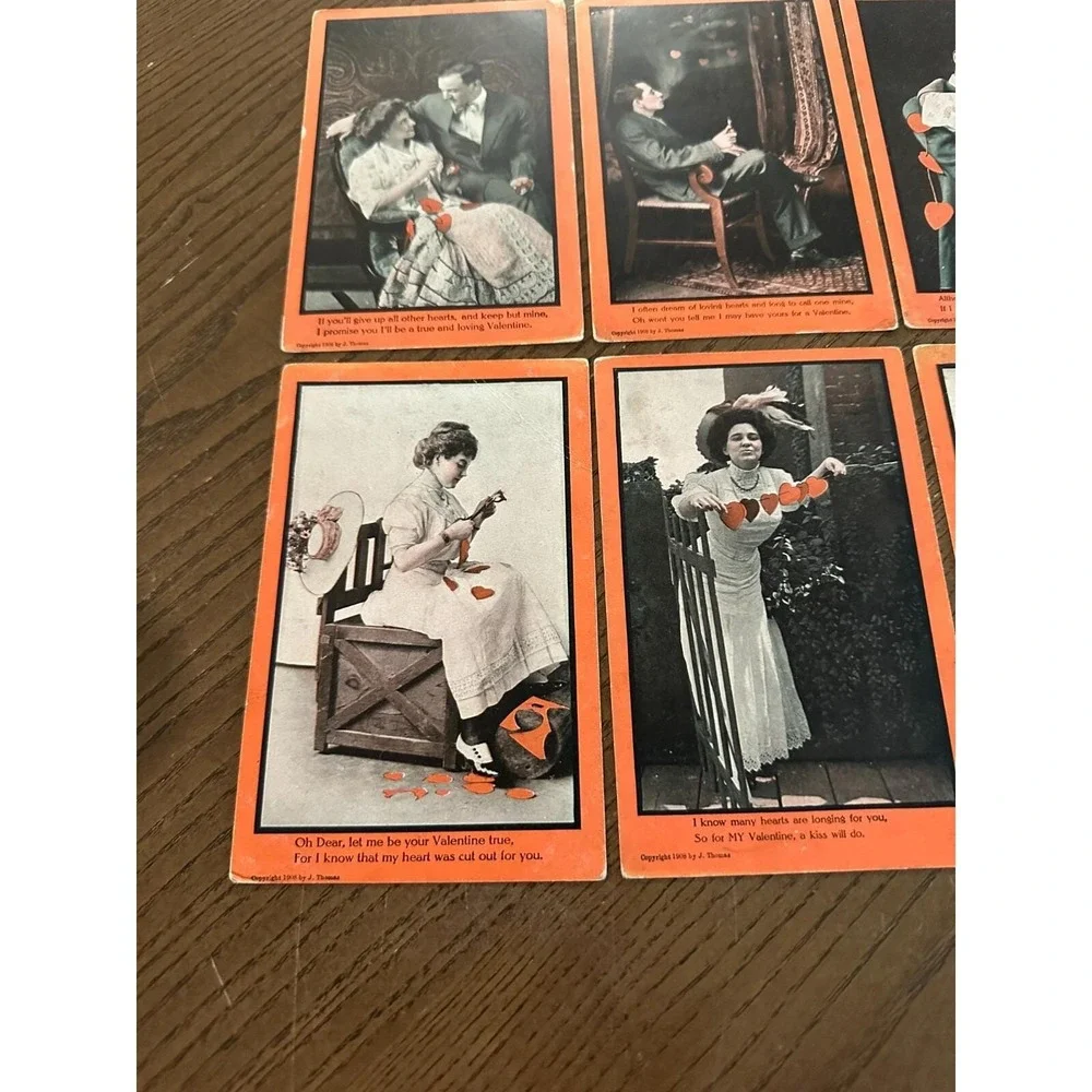 8 RPPC Postcards 1908 VALENTINE J.Thomas Victorian Hearts Love Romance Flirty